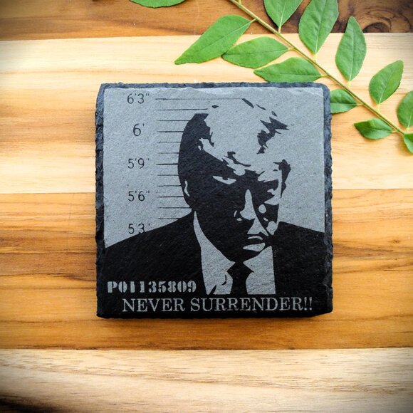Donald Trump 2024 July 13 Assassination FIGHT Never Surrender Slate Coaster Set - Picture 4 of 15